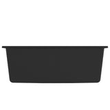 Kitchen Sink with Overflow Hole Black Granite - Top-Down View