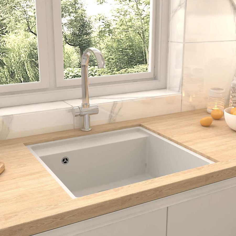 Kitchen Sink with Overflow Hole White Granite