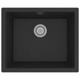 Kitchen Sink with Overflow Hole Black Granite - Front View