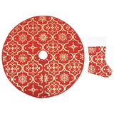 Luxury Christmas Tree Skirt with Sock Red 90 cm Fabric - Front View