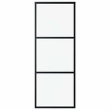 Sliding Door 3-Panel ESG Glass and Aluminium 76x205 cm Black - Front View