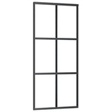 Sliding Door ESG Glass and Aluminium 90x205 cm Black - Front View