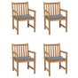 Garden Chairs 4 pcs with Grey Cushions Solid Teak Wood