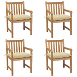 Garden Chairs 4 pcs with Cream White Cushions Solid Teak Wood