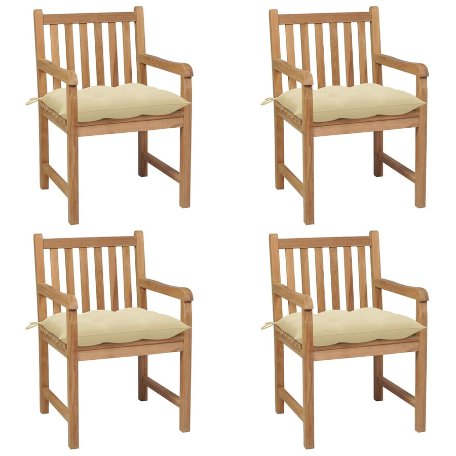 Garden Chairs 4 pcs with Cream White Cushions Solid Teak Wood