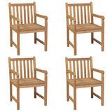 Garden Chairs 4 pcs with Cream White Cushions Solid Teak Wood - Front View