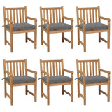Garden Chairs 6 pcs with Grey Cushions Solid Teak Wood