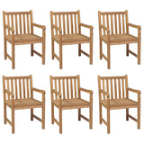 Garden Chairs 6 pcs with Cream White Cushions Solid Teak Wood - Front View