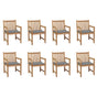 Garden Chairs 8 pcs with Grey Cushions Solid Teak Wood