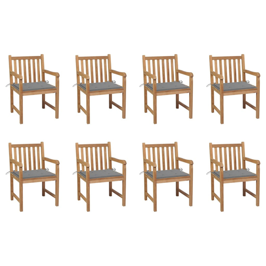 Garden Chairs 8 pcs with Grey Cushions Solid Teak Wood