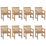 Garden Chairs 8 pcs with Cream White Cushions Solid Teak Wood - Front View