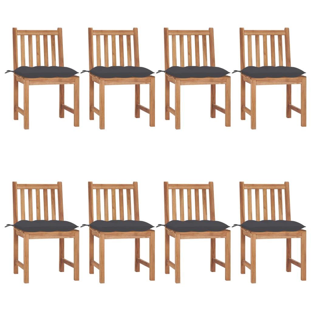 Garden Chairs 8 pcs with Cushions Solid Teak Wood