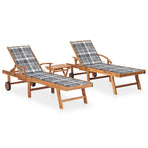 Sun Loungers 2 pcs with Table and Cushion Solid Teak Wood