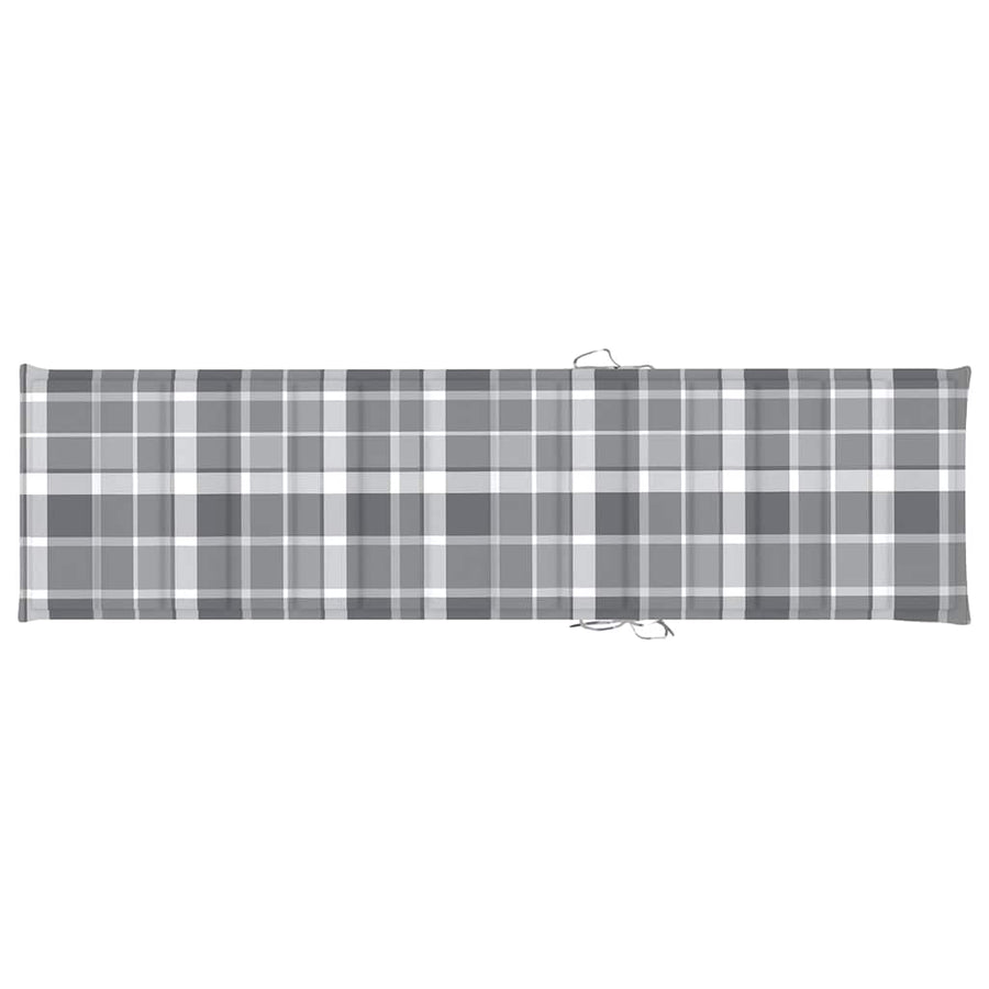 Sun Loungers 2 pcs with Grey Check Pattern Cushion Solid Teak Wood