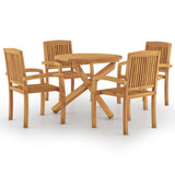 5 Piece Garden Dining Set Solid Wood Teak - Front View