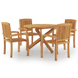5 Piece Garden Dining Set Solid Wood Teak - Front View
