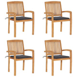 Stacking Garden Chairs with Cushions 4 pcs Solid Teak Wood