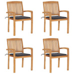 Stacking Garden Chairs with Cushions 4 pcs Solid Teak Wood