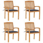 Stacking Garden Chairs with Cushions 4 pcs Solid Teak Wood