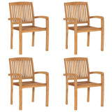 Stacking Garden Chairs with Cushions 4 pcs Solid Teak Wood - Front View