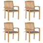 Stacking Garden Chairs with Cushions 4 pcs Solid Teak Wood