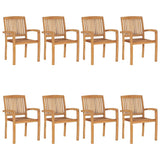 Stacking Garden Chairs with Cushions 8 pcs Solid Teak Wood - Front View