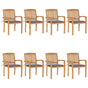 Stacking Garden Chairs with Cushions 8 pcs Solid Teak Wood