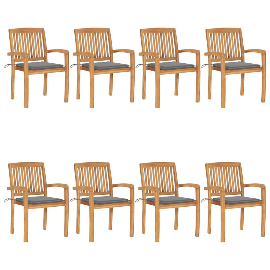 Stacking Garden Chairs with Cushions 8 pcs Solid Teak Wood