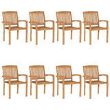 Stacking Garden Chairs with Cushions 8 pcs Solid Teak Wood - Front View