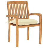 Stacking Garden Chairs with Cushions 4 pcs Solid Teak Wood - Side View