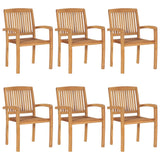 Stacking Garden Chairs with Cushions 6 pcs Solid Teak Wood - Front View