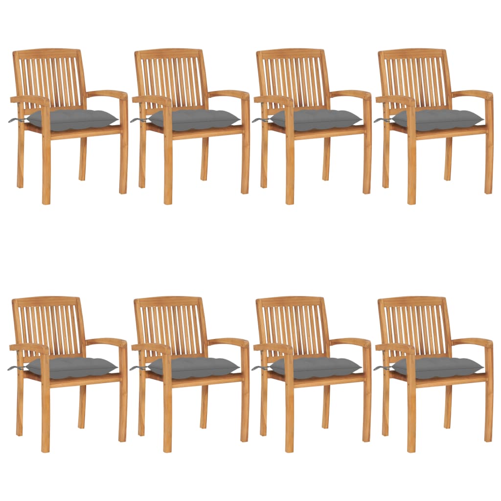 Stacking Garden Chairs with Cushions 8 pcs Solid Teak Wood