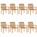 Stacking Garden Chairs with Cushions 8 pcs Solid Teak Wood - Front View