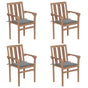 Stackable Garden Chairs with Cushions 4 pcs Solid Teak Wood