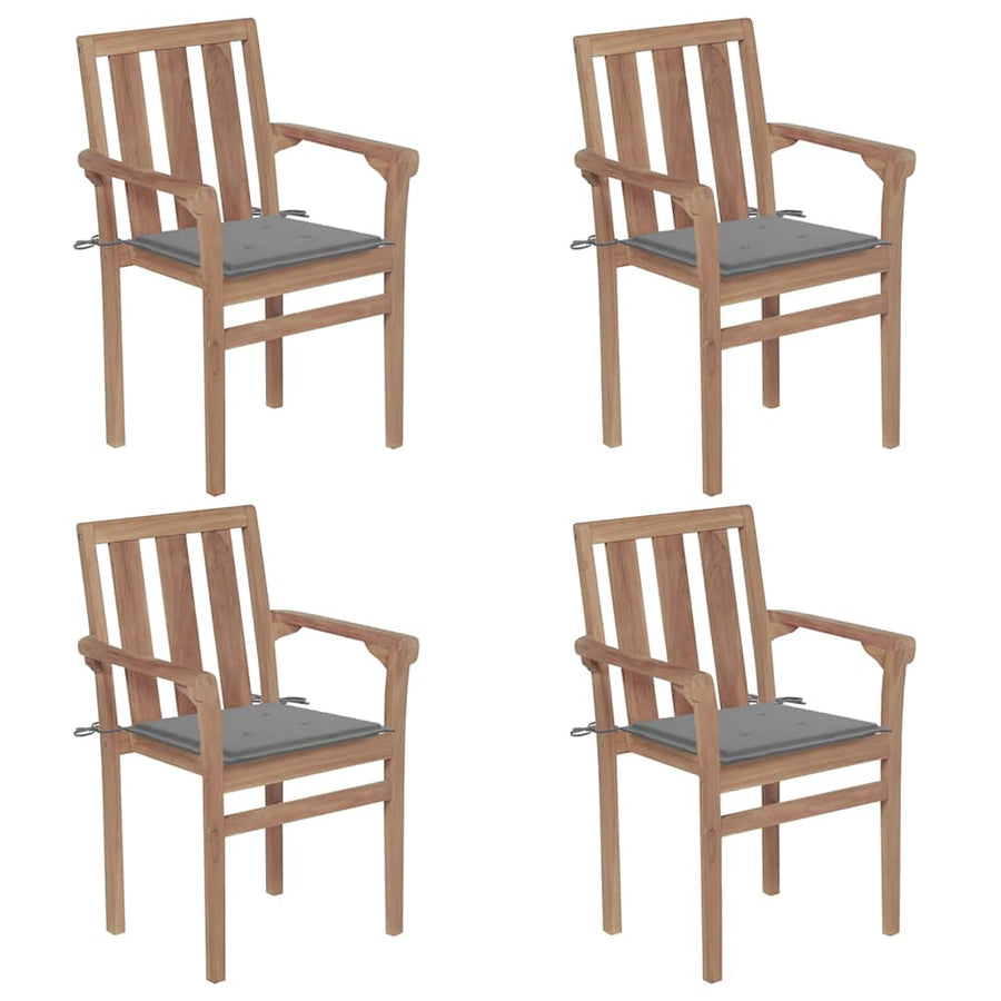 Stackable Garden Chairs with Cushions 4 pcs Solid Teak Wood