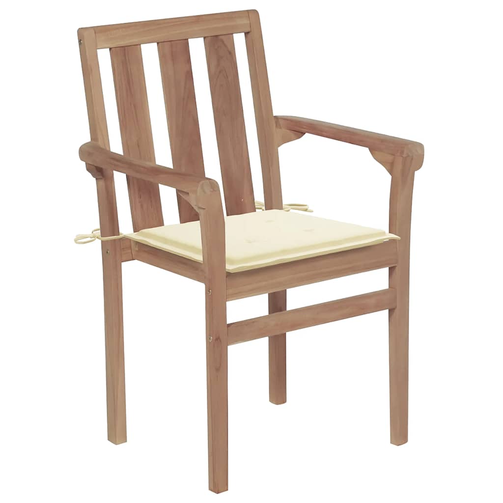 Stackable Garden Chairs with Cushions 4 pcs Solid Teak Wood