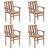 Stackable Garden Chairs with Cushions 4 pcs Solid Teak Wood
