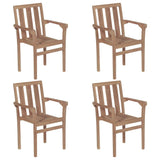 Stackable Garden Chairs with Cushions 4 pcs Solid Teak Wood - Front View