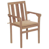 Stackable Garden Chairs with Cushions 4 pcs Solid Teak Wood - Side View