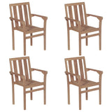Stackable Garden Chairs with Cushions 4 pcs Solid Teak Wood - Front View