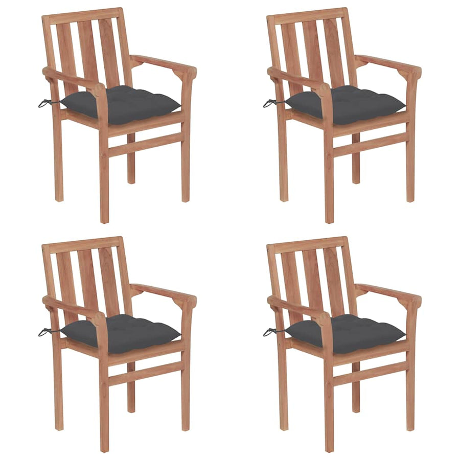 Stackable Garden Chairs with Cushions 4 pcs Solid Teak Wood