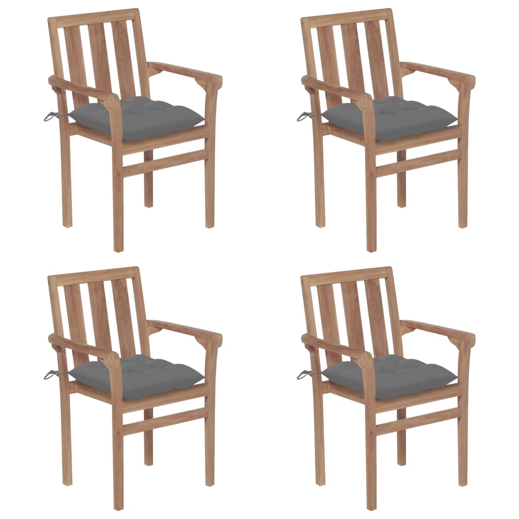 Stackable Garden Chairs with Cushions 4 pcs Solid Teak Wood