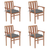 Stackable Garden Chairs with Cushions 4 pcs Solid Teak Wood