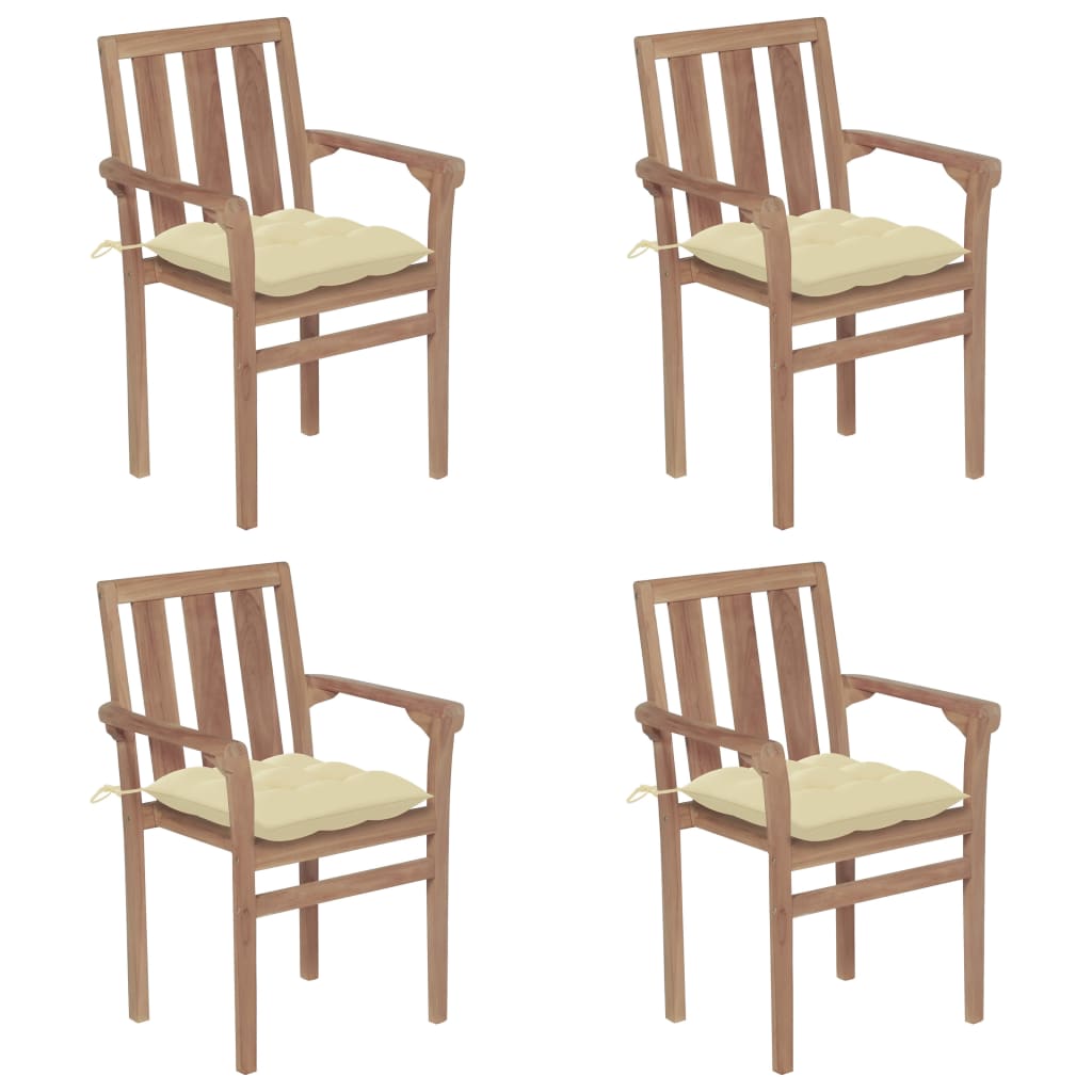 Stackable Garden Chairs with Cushions 4 pcs Solid Teak Wood