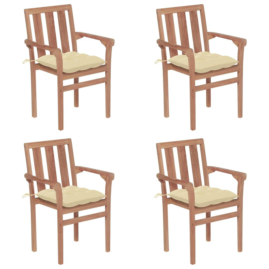 Stackable Garden Chairs with Cushions 4 pcs Solid Teak Wood