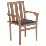 Stackable Garden Chairs with Cushions 6 pcs Solid Teak Wood - Front View