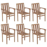 Stackable Garden Chairs with Cushions 6 pcs Solid Teak Wood - Side View