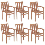Stackable Garden Chairs with Cushions 6 pcs Solid Teak Wood - Front View