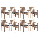 Stackable Garden Chairs with Cushions 8 pcs Solid Teak Wood