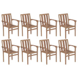Stackable Garden Chairs with Cushions 8 pcs Solid Teak Wood - Front View